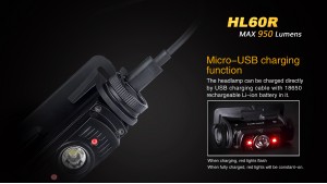 Fenix HL60R - Lanternă Frontală Reîncărcabilă - 950 Lumeni - 116 Metri - Negru